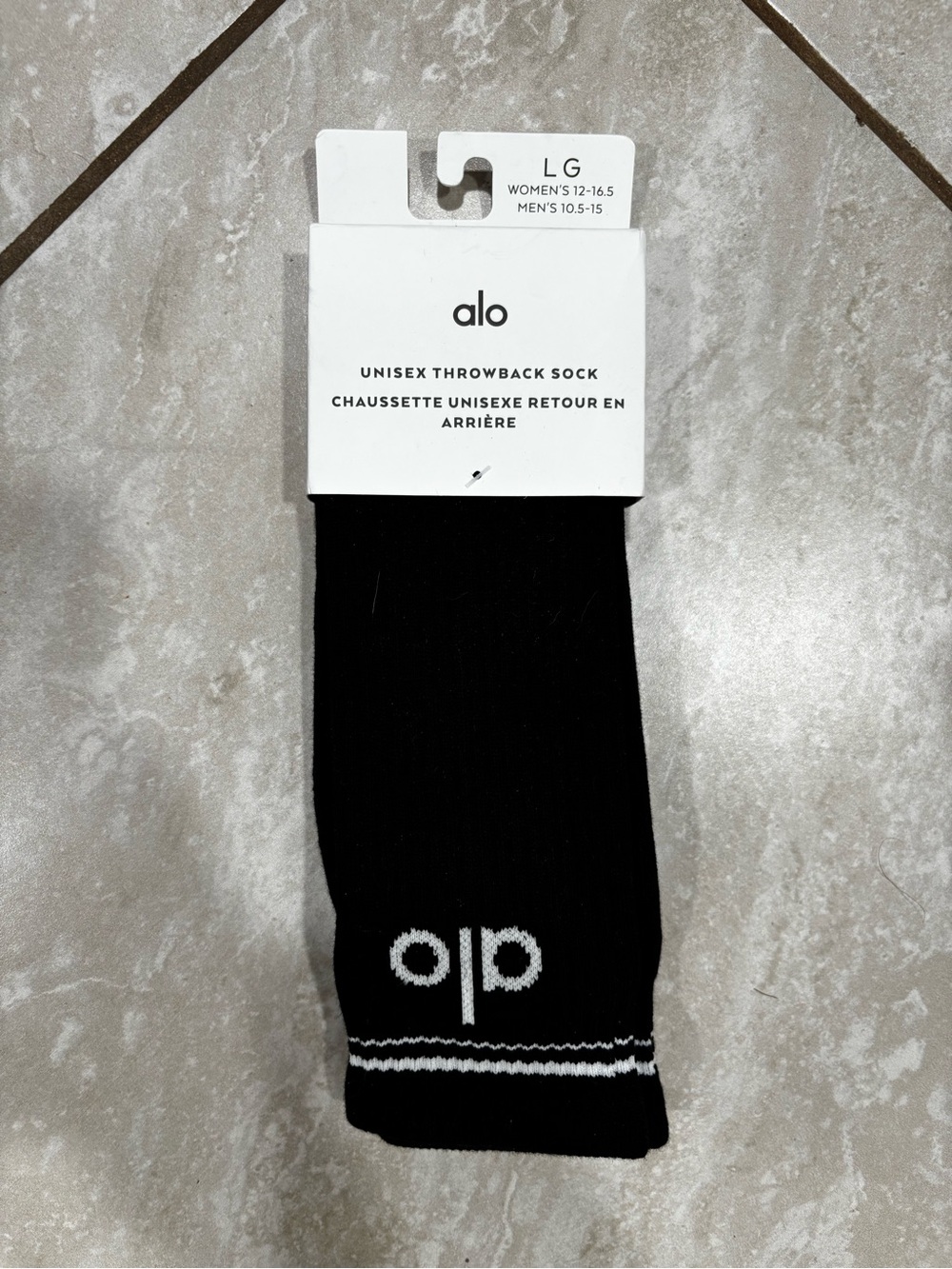 LG Black Alo Unisex Throwback Sock